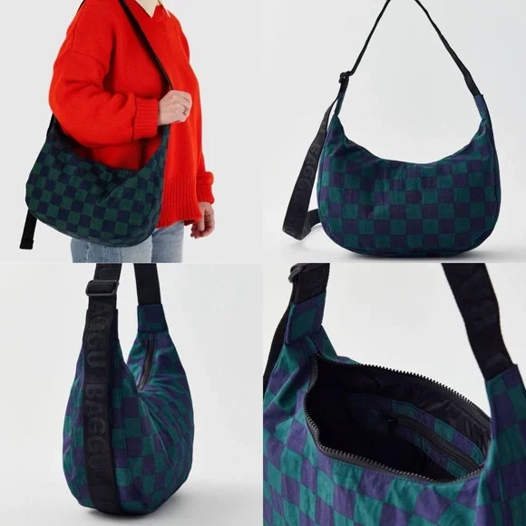 Baggu Medium Crescent Bag Navy Check - Picture 2 of 8
